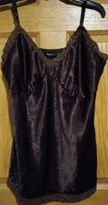 VINTAGE Y2k MixIt Womens BROWN Satin SHIMMER Baby Doll CAMI Camisole Top Size 1X