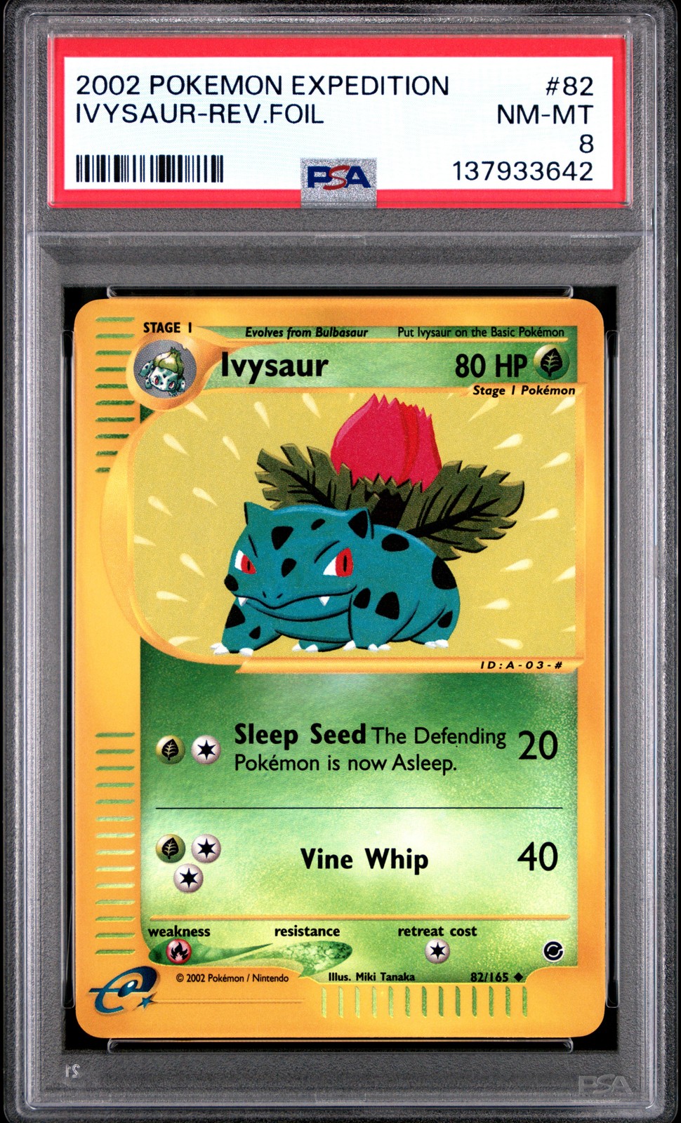2002 POKEMON EXPEDITION #82 IVYSAUR-REVERSE FOIL PSA 8