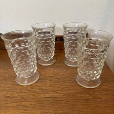 Vintage Cubist Clear Glass Iced Tea Tumblers 6” Footed Block Pattern – Set of 4