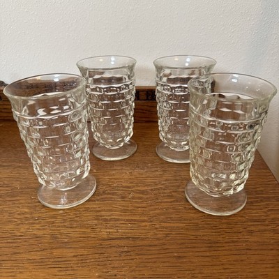 Vintage Cubist Clear Glass Iced Tea Tumblers 6  Footed Block Pattern   Set of 4