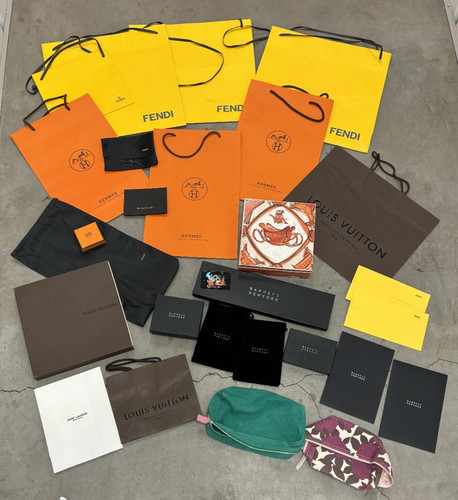 28 DESIGNER SHOPPING BAGS BOXES HERMES FENDI LOUIS VUITTON BARNEYS NEW YORK