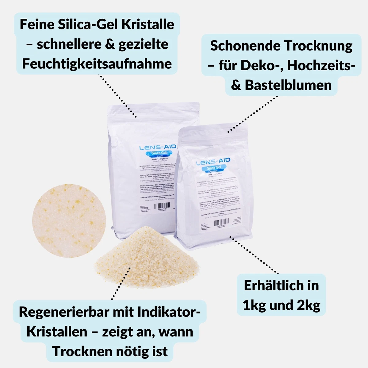 Silica Gel Blumen trocknen 1kg - Indikator Trockenmittel - Orange regenerierbar