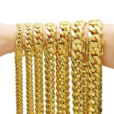 10-22MM Stainless Steel 14K GP Miami Hip Hop Cuban Chain Necklace Bracelet