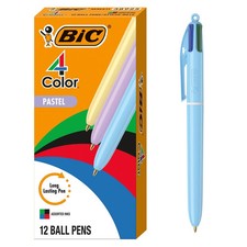 Bic 4 Color Pastel Ballpoint Pen 1.0 Mm Medium Point Retractable 12-Count Pack