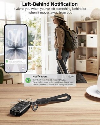 Leather Keychain with Apple Find My Notifications Key Fob GPS Tracker