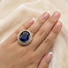 24K Gold 925 Sterling Silver Rings Invaluable Royal Blue Tanzanite Oval 30.55Ct