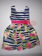 Jona Michelle Girls Dress Navy Stripe Floral Sleeveless Sundress Size 7 NEW