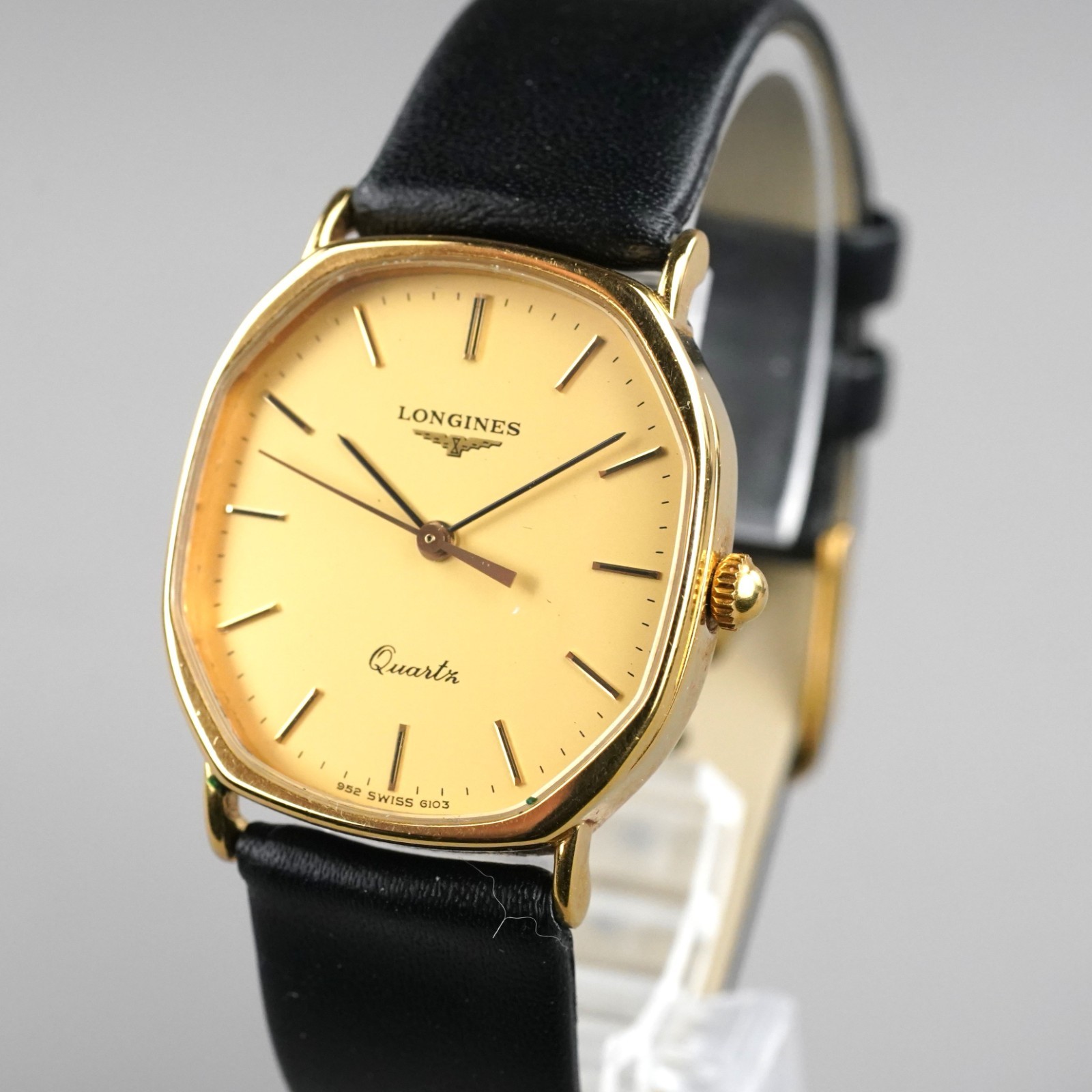 LONGINES 952.6103 Men's Watch  Gold 29mm Vintage New Battery New Leather Band