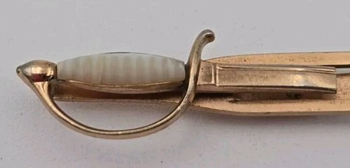 SWANK Gold Tone White Accent Stone Rapier Sword Tie Clip Bar - Picture 2 of 4