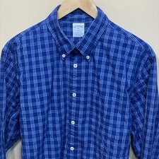 Brooks Brothers 1818 REGENT FIT Button Up Shirt Mens XL Blue Plaid Cotton A68