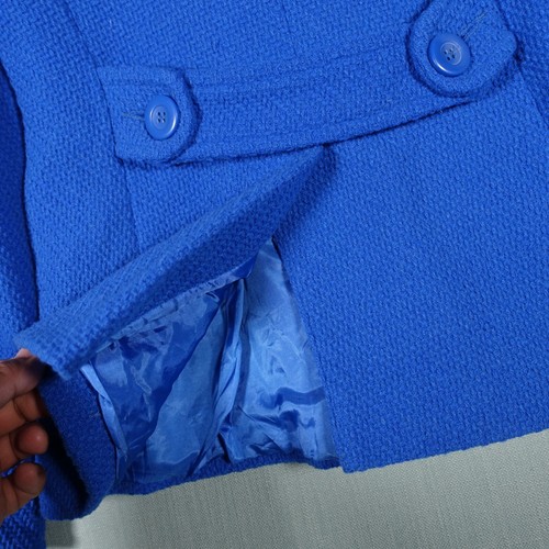 Vintage Laura Ashley Pea Coat Womens 8 Blue Wool Blend Knit Double Breasted LA - Picture 10 of 18