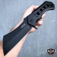 12" GIANT TACTICAL Assisted Open Pocket Knife CLEAVER RAZOR FOLDING Blade BLACK