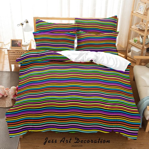 3D Colorful Lines Pattern Quilt Cover Set Bedding Sets Pillowcases Queen - Picture 1 of 7