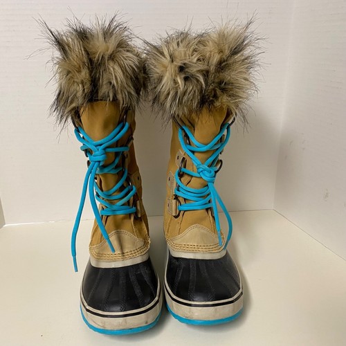 Sorel Joan Of Arctic 9 Thick Winter Boots NL1540 248 Fur Lined Brown Turquoise - Picture 11 of 14