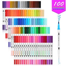 Dual Tip Brush Pens Fineliners Colouring Watercolour Markers Drawing Adults Kids