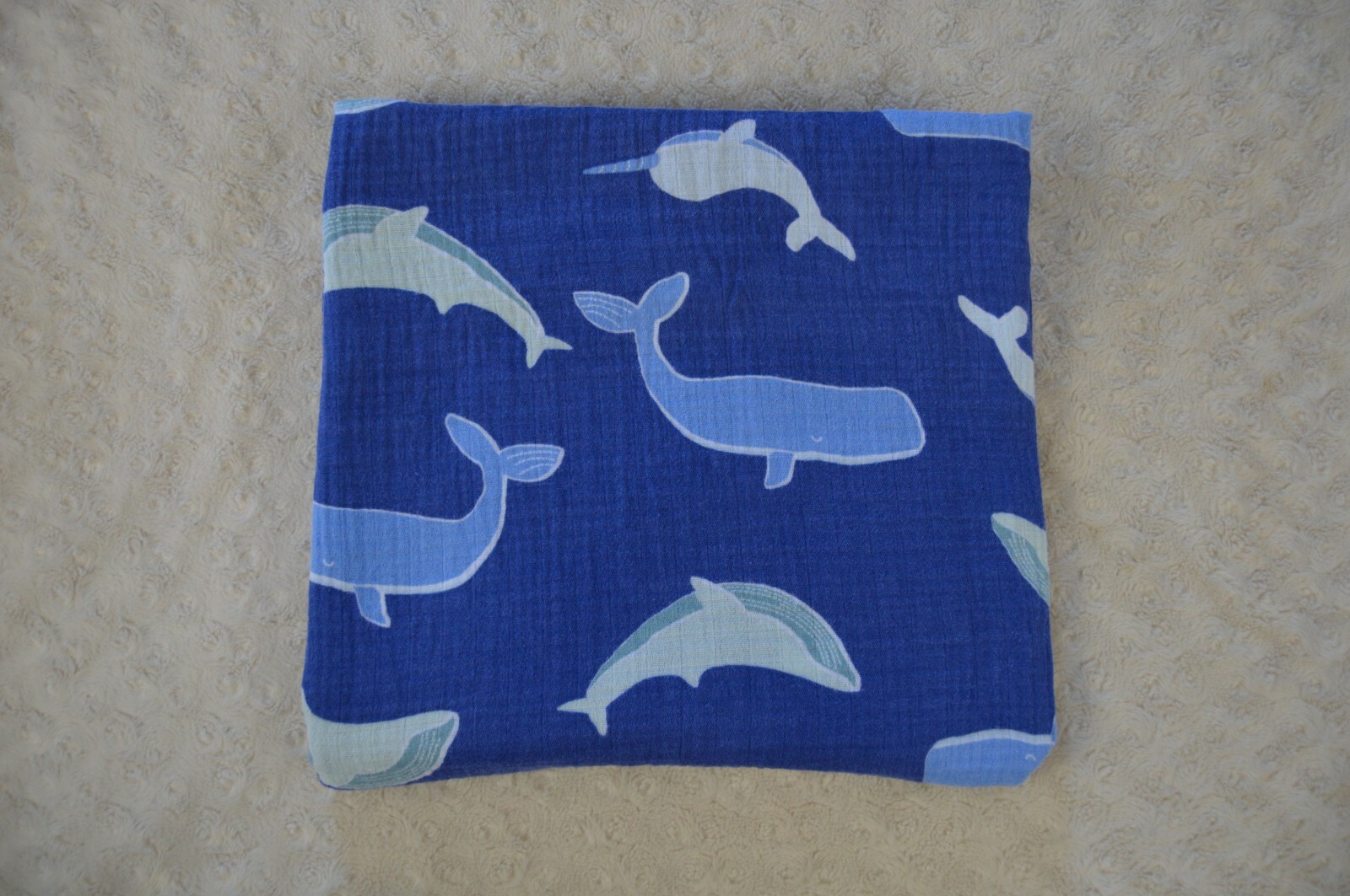 Cloud Island Whale Narwhal Baby Swaddle Blanket Blue Muslin Cotton Ocean Sea-image