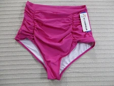 Cocopear Women Swim Bottoms XL Pink High Waist Elastic Stretch Solid Nylon Blend