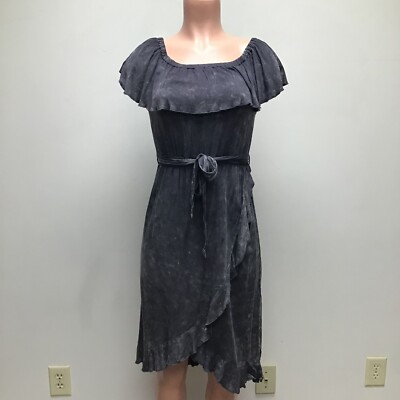 Chaser Womens Gray Faux Wrap Off-Shoulder Ruffle Flap Cinch Waist Flowy Size M