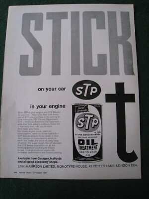STP KLEBEN SIE ES AUF IHR AUTO IN IHRE MOTORÖLAUFBEREITUNG 1968 WERBUNG A4 AKTE 3