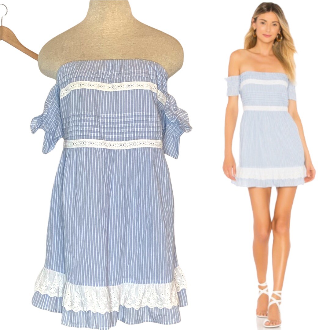 house of harlow blue pleated dress X Revolve Womens Medium Striped Adeline Off Shoulder Asymmetric Flocked Tulle Dress Maternity 2025 and every RSVP in Size:CHILD 10