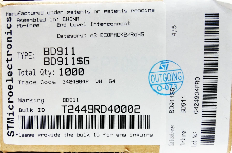 1000x STMicroelectronics BD911 Transistor Leistungstransistor -unused/OVP- - Bild 3 von 4