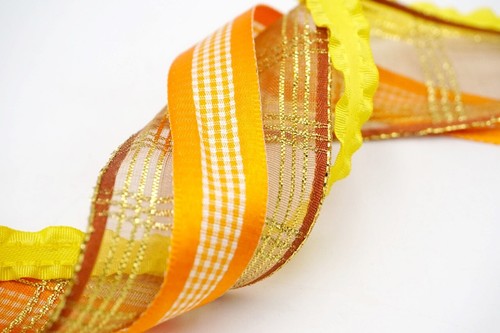 Ribbon Set - 1.5” + 3/8” x 25 YD + 3/8” x 20 YD Metallic Brown & Checkered Craft - Picture 3 of 4
