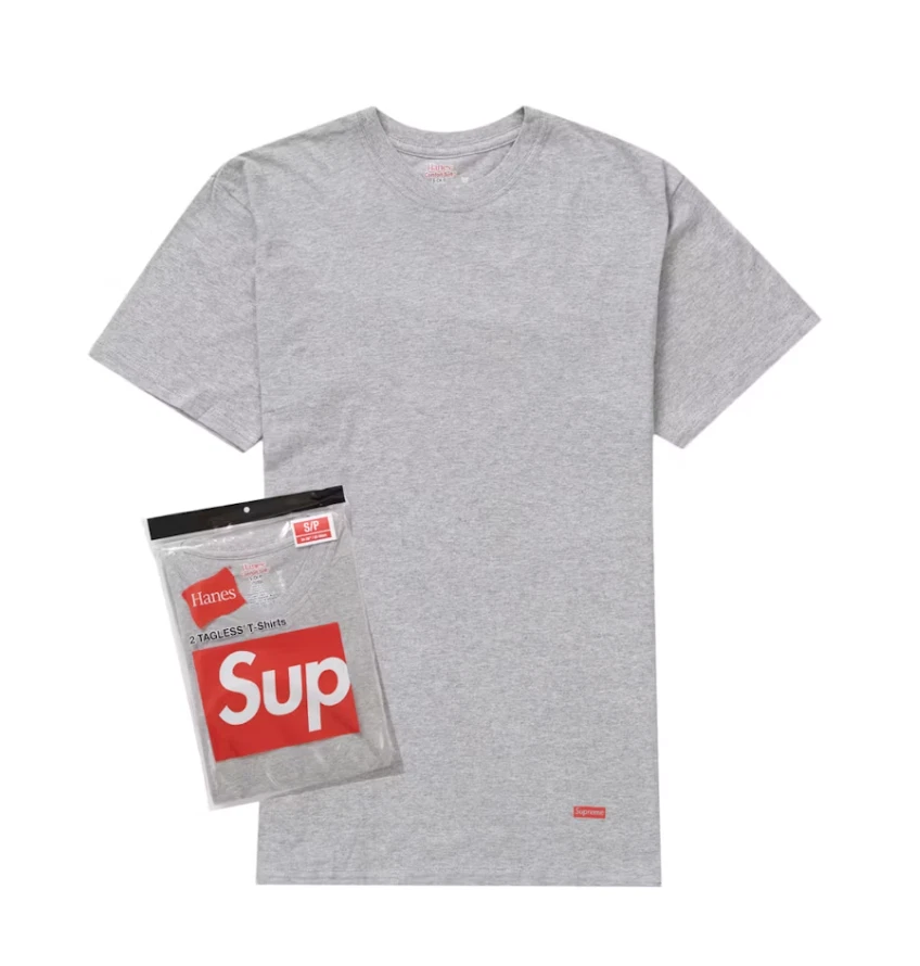 T shirts sans tag Supreme Hanes (2 paquets) gris bruyère