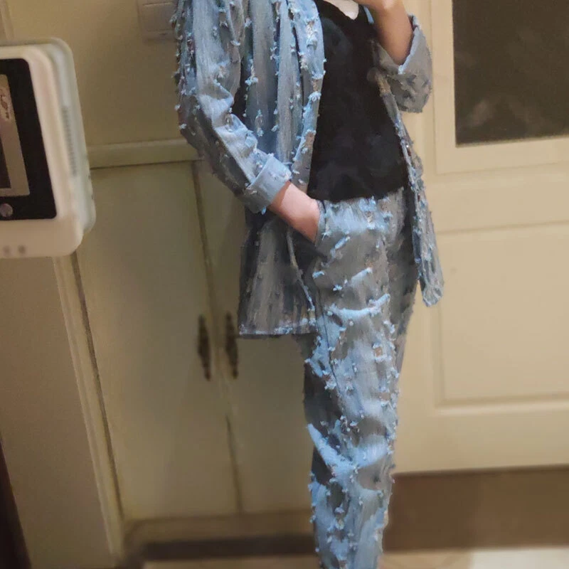 50cm Blue Jeans Denim Ripped Fabric Sewing Pants Jackets DIY Costume Materials - Image 3 of 4