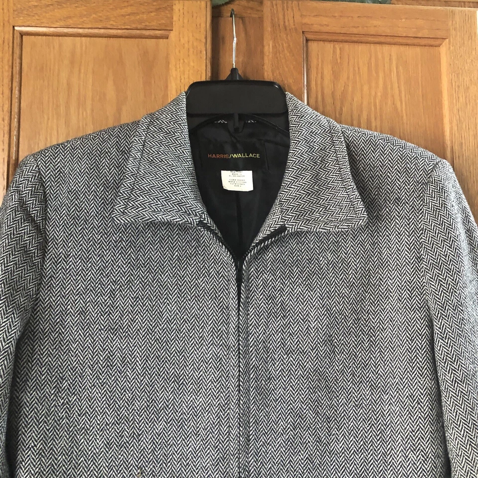 Harris Wallace Women’s Collared Full Zip Wool Blend Tweed Jacket Pockets Size 4 - Image 3 of 4