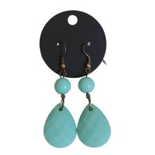 Turquoise Faceted Teardrop and Round Beaded Lightweight Plastic Dangle Earrings