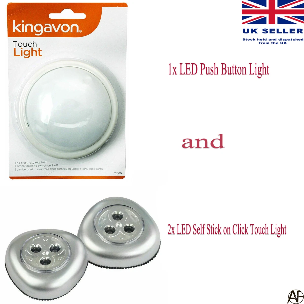LED 1x Push Button Light 2x Self Stick On Click Battery Used Touch Push On Light