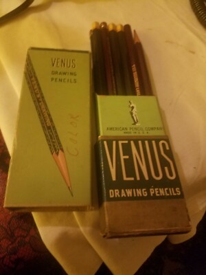 Box of 12 Vintage Colored Drawing Pencils Eagle Dixon Red Brown and Blue