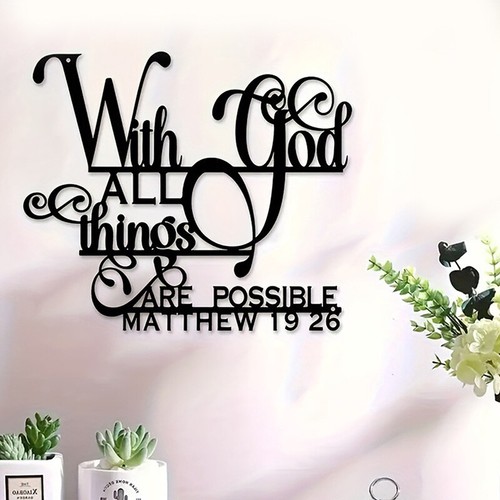 God Bless All Is Possible Sign Metal Wall Decor Black Religious Wall Scripture - Picture 5 of 5