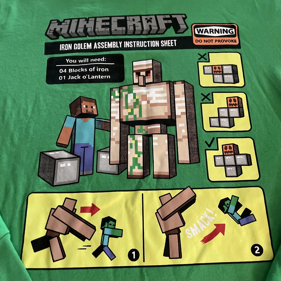 Minecraft Boys Green Iron Golem Zombie Long Sleeve Shirt XL 16-18 - Image 2 of 4