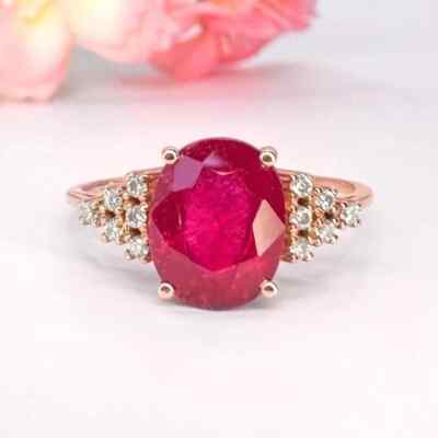14k Rose Gold 2.20TCW Oval Lab Grown Ruby & Diamond Accents Ring For Christmas