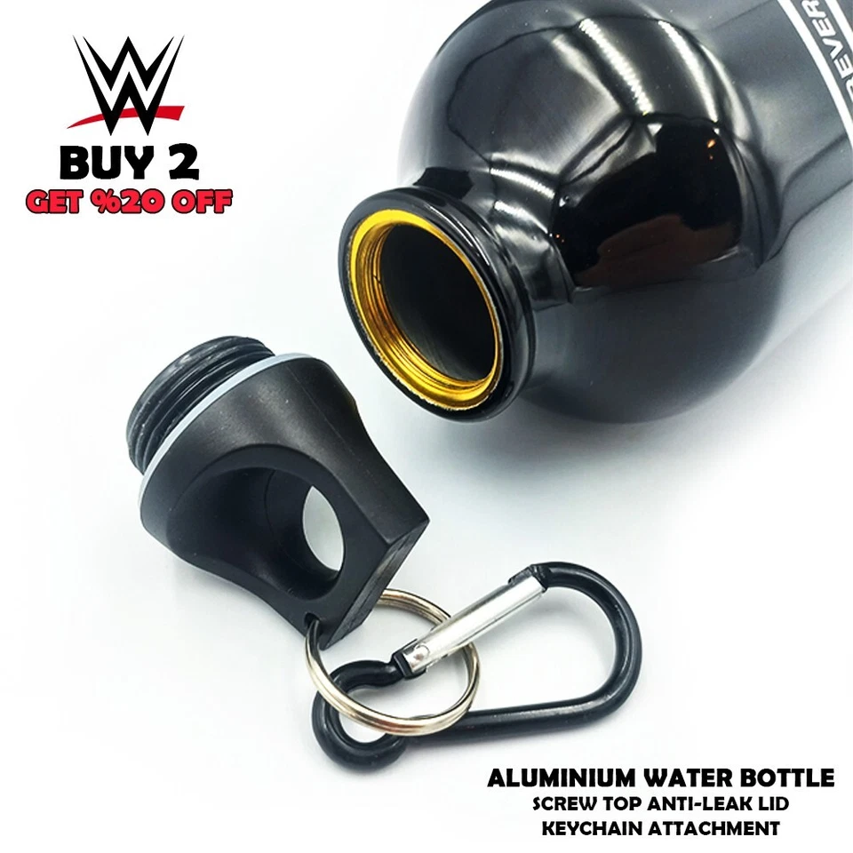 WWE Black Aluminum Water Bottle - 500ml with Anti-leak Screw Top Lid & Keychain - Image 3 of 4