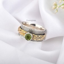 Solid 925 Sterling silver Gemstone Peridot Spinner Women Handmade Silver Jewelry