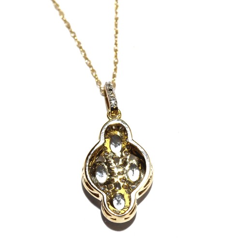 New 14k yellow gold .18ct diamond aquamarine gemstone pendant necklace 2g 18" - Picture 5 of 8