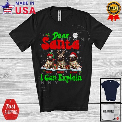 I Can Explain; Cheerful Christmas Lights Custom Name Three Pugs; Snowing T-Shirt
