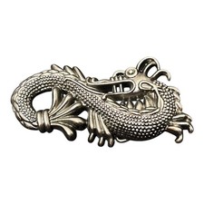Vintage Dragon Silver Tone Metal Belt Buckle 3"