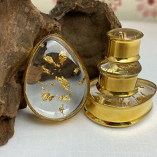 Pair of Gold Steel Teardrop Resin Plugs with Real Embedded Gold Flake (EMB-002)