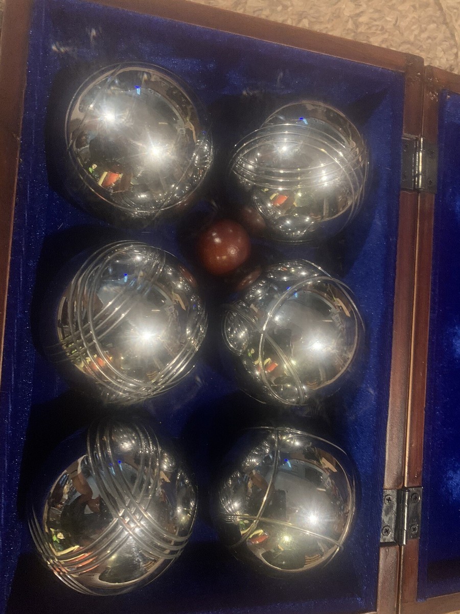 Bocchi ball set chromelike metal balls in wooden box w