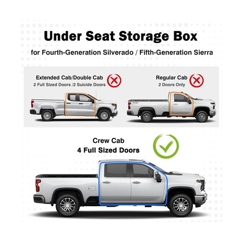 Mixsuper Liner Under Seat Storage Box for 2019-2025 Chevy Silverado 1500/GMC ... - Picture 2 of 7