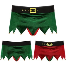 Men's Sexy Christmas Costume Pouch Thongs Panties Xmas Mini Skirt Underwear