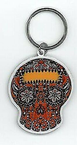 ORANGE SUGAR SKULL Day of the Dead Tattoo Metal KEYCHAIN Art By M Luera NEW - Picture 1 of 1
