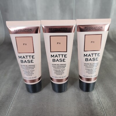 3 Pack Makeup Revolution Matte Base Foundation - F11 (0.95 fl Oz. / 28ml),