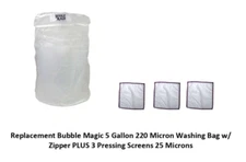 Bubble Magic Replacement 5 Gallon 220 Micron Washing Bag/Zipper PLUS 3 Pressing