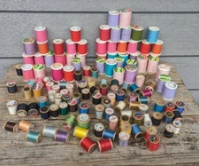 Vintage Wood Foam Spool Mixed Thread Coats Clarks J P Lily Falcon Star