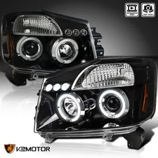 Jet Black Fits 2004-2015 Titan 2004-2007 Armada LED Halo Projector Headlights