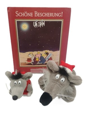 2x ULI STEIN Plüsch Maus & Buch ''Schöne Bescherung!'' Weihnachten 1985 DIMO Stoff